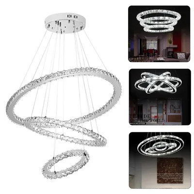 Zdjęcie produktu dla VA-Cerulean, lampa wisząca LED, 3 pierścienie, 96W, kryształ K9, regulowana wysokość, nowoczesny żyrandol