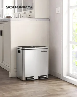 Produktbild von SONGMICS Mülleimer 30L Treteimer 2 x15L Edelstahl Abfalleimer mit Trennsysteme und 2 Inneneimer LTB30H