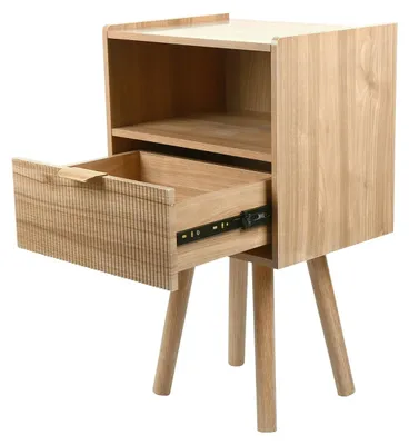 Image de Table de chevet - Petite table d'appoint - Bois - Forme rectangulaire - Tiroir et étagère ouverte - Idéale pour les chambres et les petits espaces - Marron