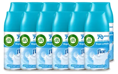 Imagen del producto de 12 unidades de recambios para ambientador automático Air Wick Freshmatic, aroma "Flores y Frescura", 250 ml. Paquete económico