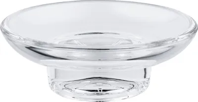 Produktbild von GROHE Seifenschale, Glas, Transparent, Ersatz, für Serien Essentials (Rund, Cube, Authentic) & BauCosmopolitan, Ø 11 cm, Höhe 3,9 cm, flexible Wandmontage (schrauben oder kleben), robust, pflegeleicht, elegant