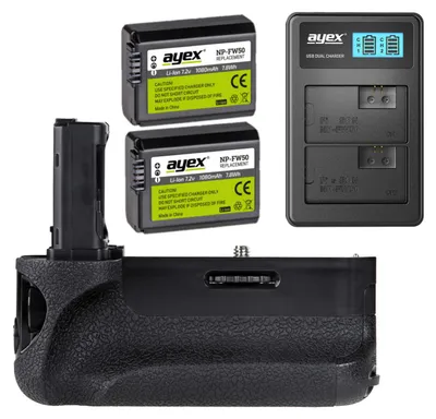 Produktbild von Batteriegriff Set für Sony Alpha A7II A7RII A7SII + 2x NP-FW50 Akku + 1x USB Dual Ladegerät