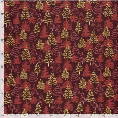 Baumwoll-Stoff Weihnachtsflair ab 1x1,45m Foliendruck Gold Popeline Dekostoff Tannenbaum