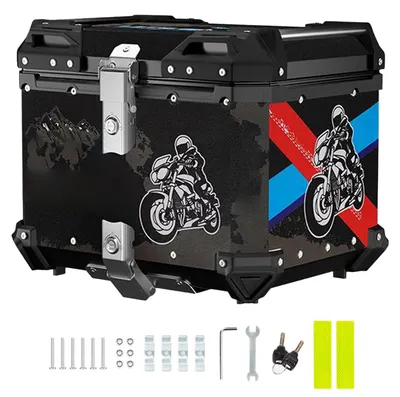 Produktbild von Top Case 65L Motorradkoffer aus Aluminiumlegierung, wasserdicht stoßdämpfend, Doppelverriegelungsdesign, mit 2 Schlüsseln, eflektierender Aufkleber