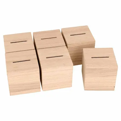Zdjęcie produktu dla Zestaw 6 kwadratowych drewnianych pudełek na ciasto - 6 x 6 x 6 cm