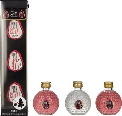 Produktbild von Pink Royal Dry Gin & Pink 47 London Dry Gin Christmas Baubles 42,3% Vol. 3x0,05l in Geschenkbox