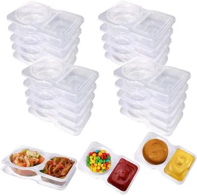 Imagen del producto de Dailygoods - 20 recipientes para especias - Mini recipientes para snacks - Con doble compartimento - Transparentes - Reutilizables - Ideales para salsas y snacks