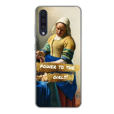 Produktbild von MuchoWow® Handyhülle Schutzhülle Hülle für Samsung Galaxy A50 Milchmädchen - Gold - Zitate - Gemälde - Alte Meister Silikon Softcase Handy Hülle - Mobiltelefonhülle