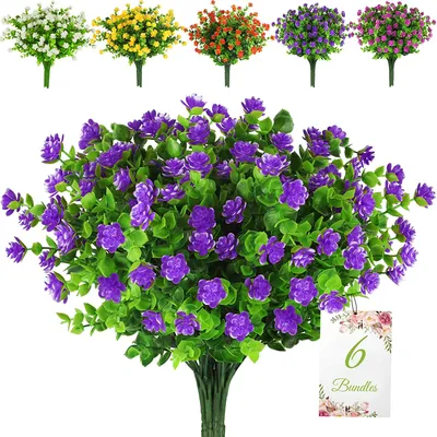 Produktbild von 6,Bündel,Künstliche,Blumen,Im,Freien,Gefälschte,Blumen,für,die,Inneneinrichtung,,UV-beständige,Kunstplastik,Grün,Sträucher,Pflanzen,zum,Aufhängen,Garten,Veranda,Fensterkasten,Dekor,D