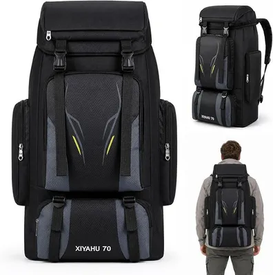 Produktbild von PolkaHome® 70L Campingrucksack Herren Damen wasserdicht Trekking Wanderrucksack mit Regenschutz