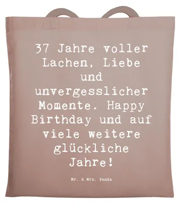 Produktbild von Mr. & Mrs. Panda Schultasche Spruch 37. Geburtstag - Braun Pastell - Geschenk, Happy Birthday, Freude, Alles gut zum, Shopping Tasche, Liebe, Tote Bag, Laptoptasche, Uni