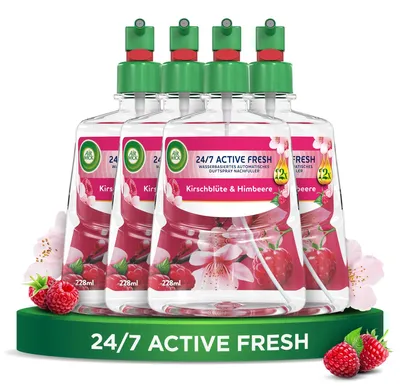 Produktbild von Air Wick Active Fresh – Aeorosolfreier, automatischer Lufterfrischer – Raumduft Kirschblüte & Himbeere – 4 x 228 ml Nachfüller – Größe 4 stück (1er Pack)