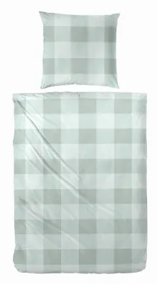 Produktbild von Primera Biber Bettwäsche Hahn Karo Kariert 100% Baumwolle Reißverschluss Bettbezug Kissenbezug Bettgarnitur Bettwäsche-Set 135x200 cm grün
