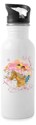 Produktbild von Spreadshirt Bibi Und Tina Wettreiten Im Wald Wasserflasche mit Strohhalm, 600 ml, Weiß