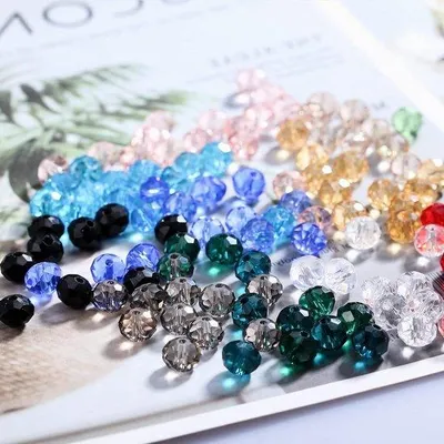 Obrázek produktu pro Sada skleněných korálků, 600 kusů, průměr 8 mm, křišťálové sklo, s obroubením, pro výrobu šperků, 15 barev