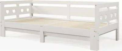 Image de Structure de lit extensible - Forme de cœur - 90x200 cm - Bois massif en pin - Blanc - Sommier à lattes