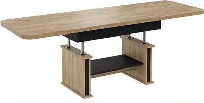 Produktbild von Design Couchtisch DA-555 höhenverstellbar ausziehbar 120 bis 200 cm Schublade Esstisch Wohnzimmer abgerundete Ecken