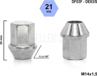 Obrázek produktu pro Kolová matice M14x1,5 Ford, kužel, klíč 21, DF03F, uzavřená, výška 35 mm