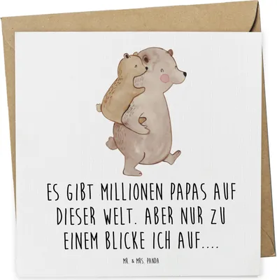 Produktbild von Mr. & Mrs. Panda Glückwunschkarte Papa Bär - Weiß - Geschenk, Muttertag, anlasskarte, doppelkarte, Vatertag, Klappkarte, Grußkarte, Geburtstag, Vati, faltkarte
