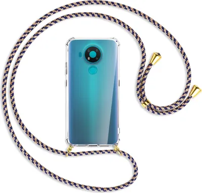 Produktbild von Handykette Backcover-Schutzhülle mit Band (Metall goldfarben) für Nokia 3.4 - blau+beige