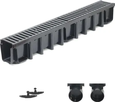 Produktbild von 1m Entwässerungsrinne Tiefe 148mm Belastungsklasse C250, Gußrost komplett SET (schwarz)