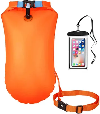 Imagen del producto de Flotador inflable con funda impermeable para teléfono móvil, color naranja, ideal para nadadores y triatletas