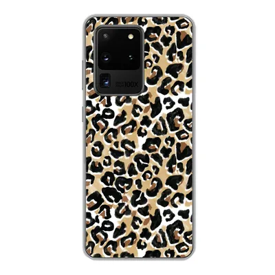 Produktbild von MuchoWow® Handyhülle Schutzhülle Hülle für Samsung Galaxy S20 Ultra Tierdruck - Panther - Braun - Aquarell Silikon Softcase Handy Hülle - Karteninhaber