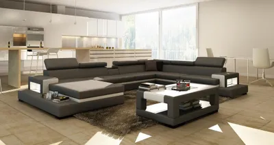 Zdjęcie produktu dla Czarna narożna sofa do salonu skórzana sofa funkcja relaksu duże sofy nowe