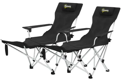 Image de Chaise pliante pour camping, portable, avec positions réglables, de couleur noire