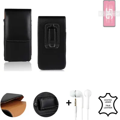 Produktbild von K-S-Trade Leder Gürteltasche + Kopfhörer kompatibel mit ZTE Blade 20 5G Seitentasche Belt pouch Holster Handyhülle Schutz Hülle Etui schwarz 1x