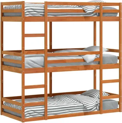 Obrázek produktu pro vidaXL Trojpatrová postel vosk hnědá 90x190 cm z masivního borovicového dřeva