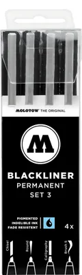 Produktbild von Molotow BLACKLINER Permanent Set 3 4er Etui, Spezialspitzen sortiert