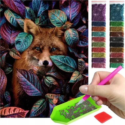 Produktbild von ARTULIO - Diamond Painting Set - Fuchs zwischen Blättern - 40 x 30 cm - Crystal Art, Bilder DIY, Home Wand Deko
