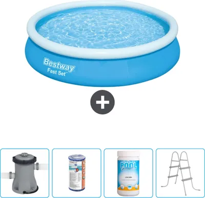 Zdjęcie produktu dla Okrągły nadmuchiwany basen Bestway - 366 x 76 cm - niebieski - w tym pompa - filtr - chlor - drabinka