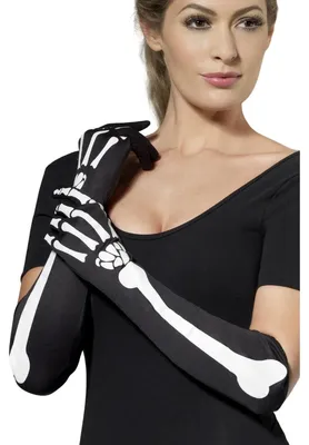 Immagine prodotto di Smiffys - Guanti da costume da scheletro da donna, Spandex, poliestere SM3661 (taglia unica) (bianco/nero)