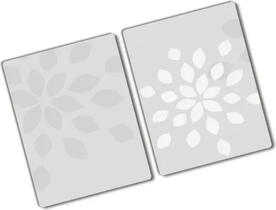Produktbild von Tulup Glas Herdabdeckplatte - 2x40x52 cm - Glaskeramikkochfeld-Abdeckung Spritzschutz Glasabdeckplatte Kochplattenabdeckung und Schneidebrett - Zweiteilig - Blumen & Pflanzen - Blumenmuster - Grau