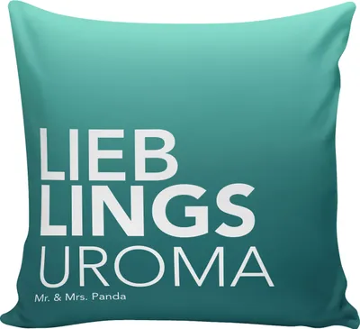 Produktbild von Mr. & Mrs. Panda Dekokissen Uroma - Aquarellblau - Geschenk, Großmama, Geschenkidee, Omma, Enkelin, kuschelkissen 40x40, Spruch, Sofakissen, Zierkissen, zier kissen