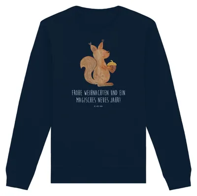 Produktbild von Mr. & Mrs. Panda Bio Baumwoll Pullover Eichhörnchen Weihnachten Größe M - French Navy - Geschenk, Guten Rutsch, Nachhaltiger, Pulli, Neujahr, Sweatshirt, Weihnachtsgruß