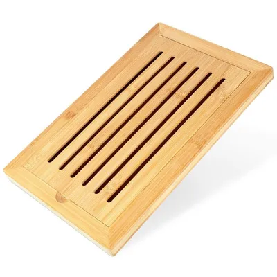 Produktbild von Brotschneidebrett - 38x24 cm - Feuchtigkeitsbeständig - Bambus - Holzbrett mit Krümelfach
