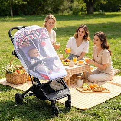 Productafbeelding van Verstelbaar en lichtgewicht muggennet voor kinderwagen