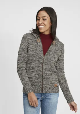 Produktbild von OXMO OXPhiladelphia Damen Strickjacke Grobstrick Cardigan mit Kapuze Reißverschluss 100% Baumwolle Regular fit