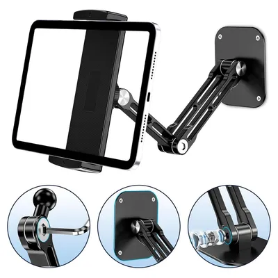 Produktbild von Tablet-Computerständer, 360 Grad drehbare Wandhalterung, Wandhalterung, geeignet für Mobiltelefone und Tablets, passend für Gerätebreite 12,5-25,5 cm