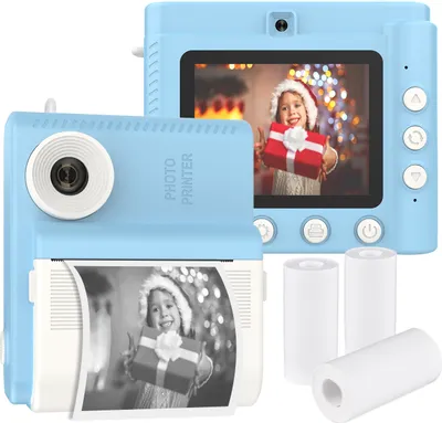 Zdjęcie produktu dla Natychmiastowy aparat fotograficzny dla dzieci, cyfrowy aparat fotograficzny dla dzieci, 1080P, cyfrowa kamera wideo, podwójny obiektyw, 2,8-calowy ekran IPS, wbudowana bateria, ramka na zdjęcia z 3 rolkami papieru termicznego, smycz, prezent urodzinowy i festiwalowy dla dzieci, chłopców i dziewcząt