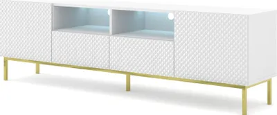 Produktbild von TV Schrank RAVENNA C 200 cm 2D2S WEIß MATT / WEIß GLANZ + Golden Metallrahmen US Schubladen Lowboard mit Metallfüße Stehen Unterschrank Fernsehschrank Modern Loft TV Board Sideboard HiFi-Tisch