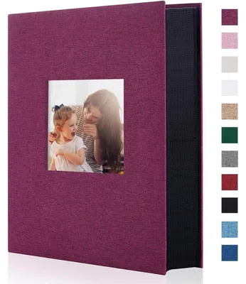 Productafbeelding van Fotoalbum, linnen, 300 foto's, 10x15 cm, paars, hardcover met venster, 33x21,6 cm