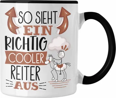 Produktbild von Trendation - Reiter Tasse Geschenk So Sieht Ein Richtig Cooler Reiter Aus Geschenkidee Spruch Lustig Becher (Schwarz)
