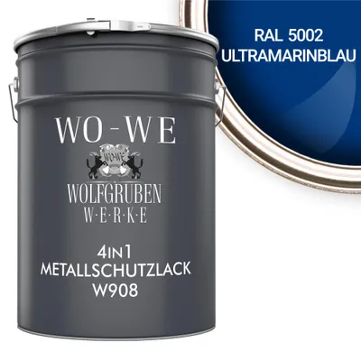 Produktbild von Metallschutzlack 4in1 Metalllack Metallfarbe Metallschutzfarbe W908 Ultramarinblau - 5L