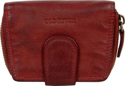 Produktbild von Damengeldbörse Portemonnaie Leder Used Look Reißverschluss Riegel Dunkelrot