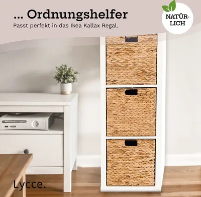Produktbild von Lycce Regaleinsatz QUADER, Korb geflochten aus Wasserhyazinthe Aufbewahrungskorb 35 l (33 x 33 x 33 cm), Größe:4er Set