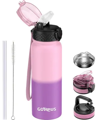 Obrázok produktu pre Nerezová fľaša na vodu s brčkom, 600 ml, ružovo-fialová, bez BPA, s tesnením proti úniku, termoizolačná